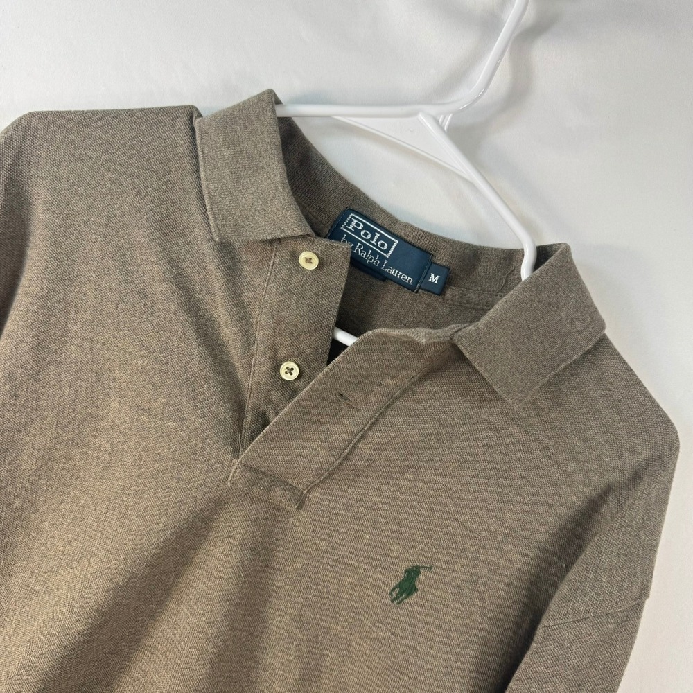 Polo Ralph Lauren Mens Long Sleeve Polo Shirt Brown Heather Pique Pony Logo M